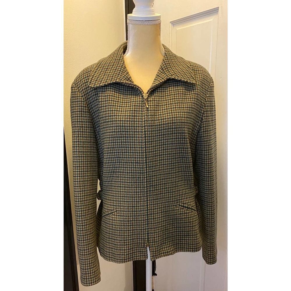 Vintage Braebrook 100% Wool Houndstooth Jacket Brown Tan - Women's Size 10